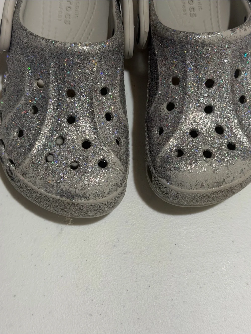 Crocs Glitter Clog Shoes - Silver size C8